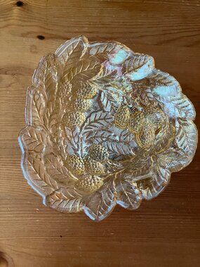 Vintage Indiana Carnival Glass Candy Dish Loganberry Leaves Amber Marigold 7x7